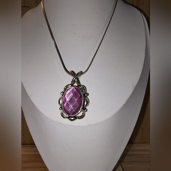 Silver and Purple Pendant Necklace 16" - Picture 1 of 8